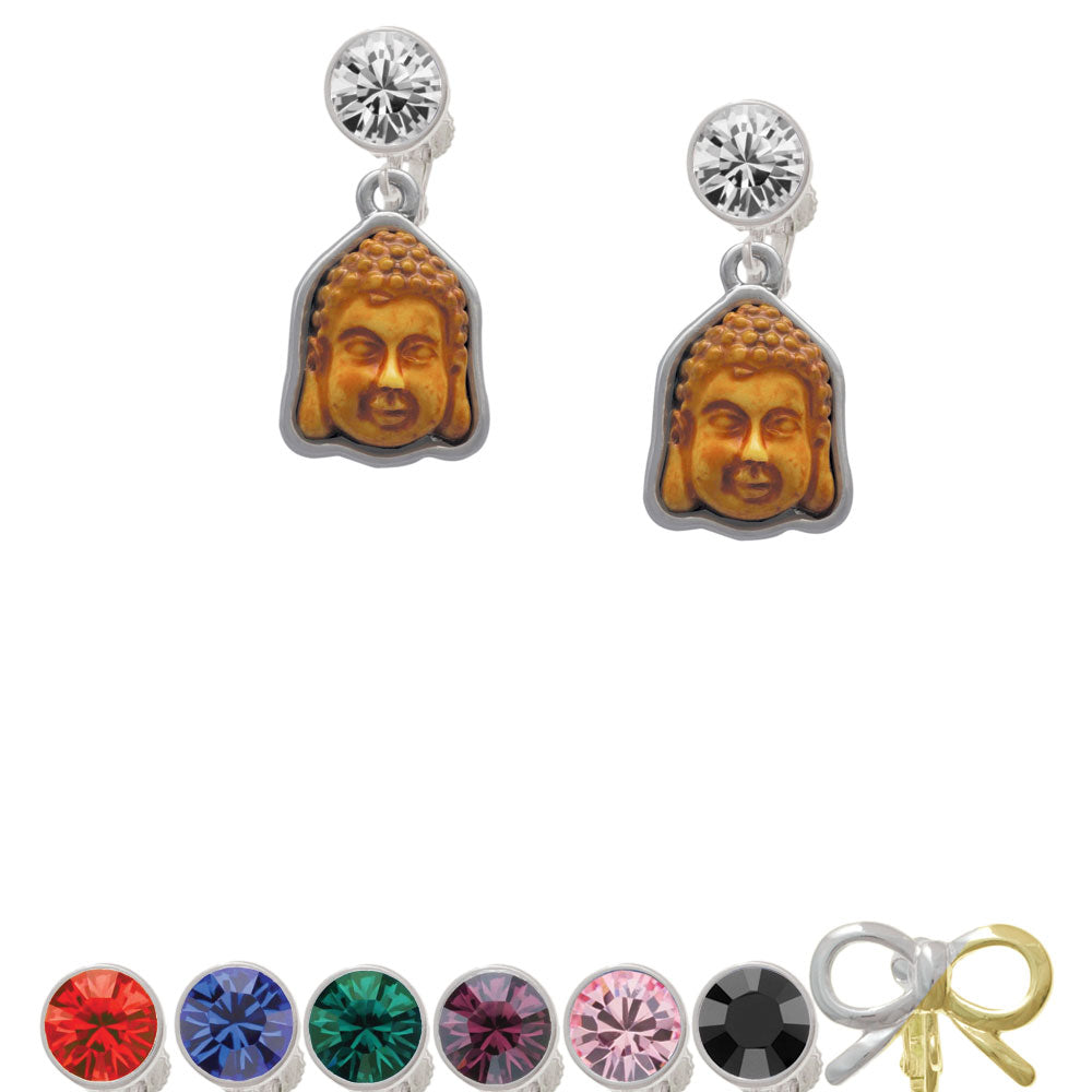 Resin Buddha Head in Frame Crystal Clip On Earrings Image 1