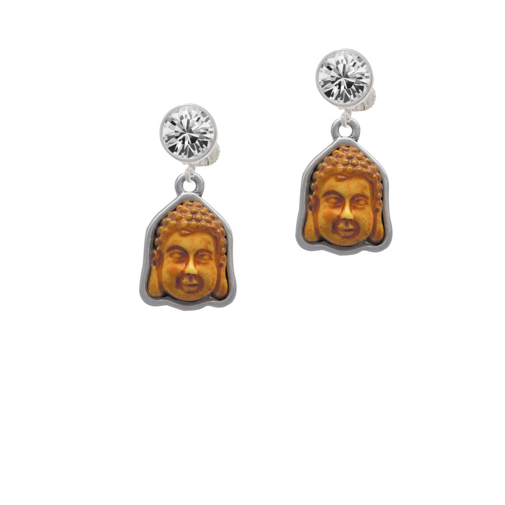 Resin Buddha Head in Frame Crystal Clip On Earrings Image 2