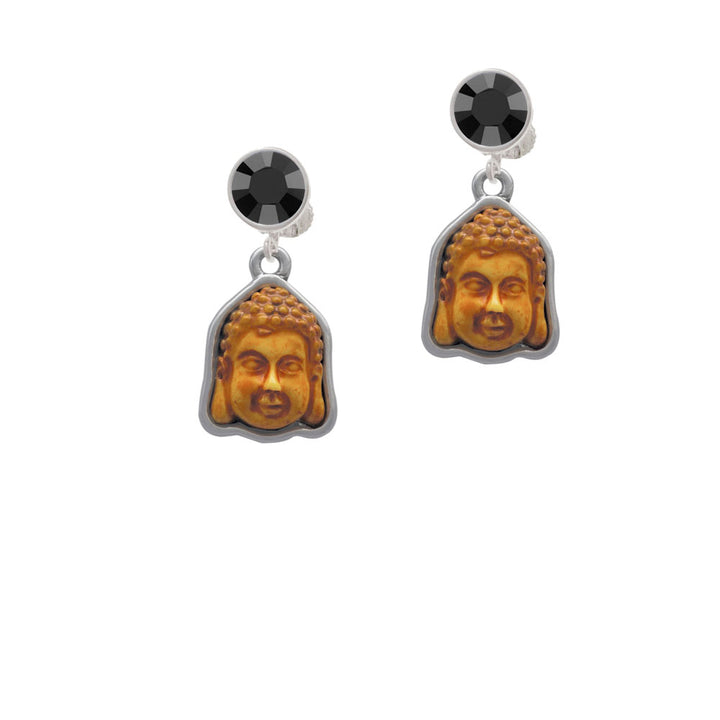 Resin Buddha Head in Frame Crystal Clip On Earrings Image 3