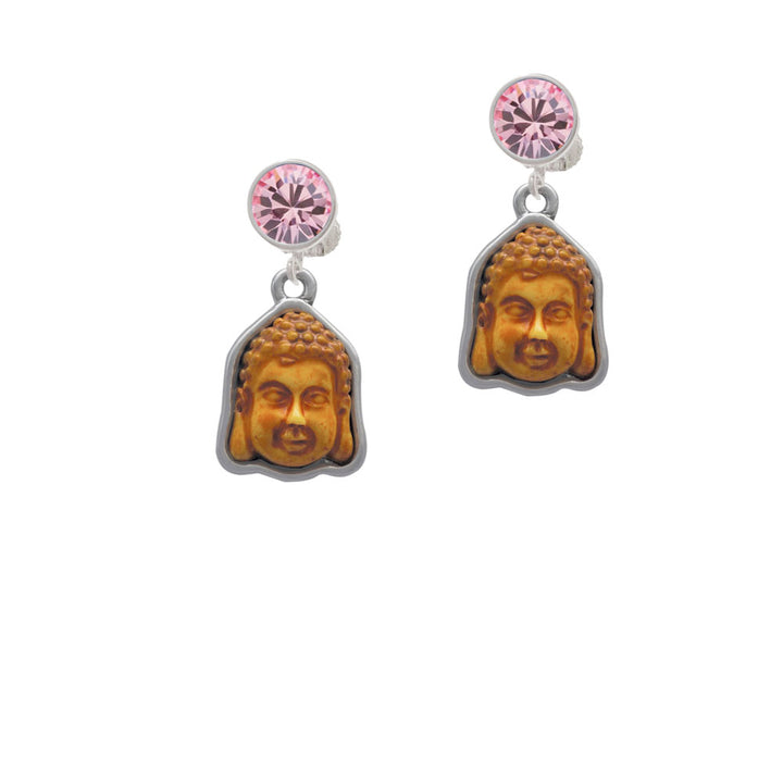 Resin Buddha Head in Frame Crystal Clip On Earrings Image 4