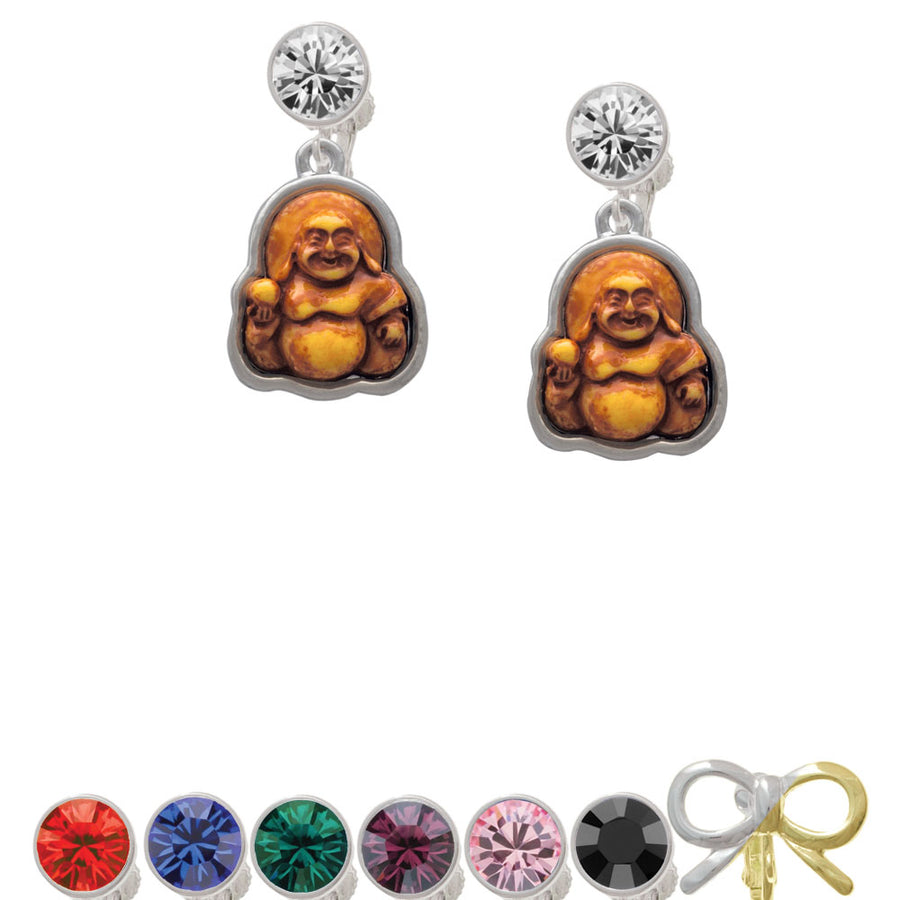 Resin Laughing Buddha in Frame Crystal Clip On Earrings Image 1