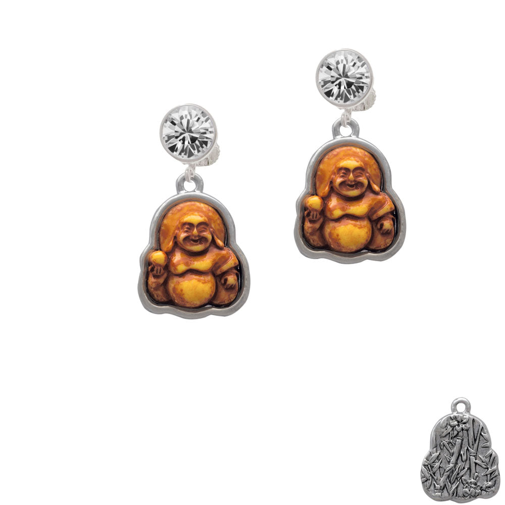 Resin Laughing Buddha in Frame Crystal Clip On Earrings Image 2