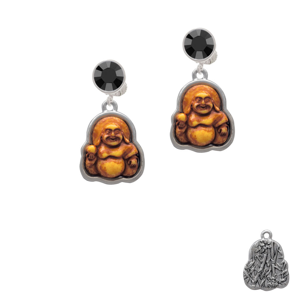 Resin Laughing Buddha in Frame Crystal Clip On Earrings Image 3