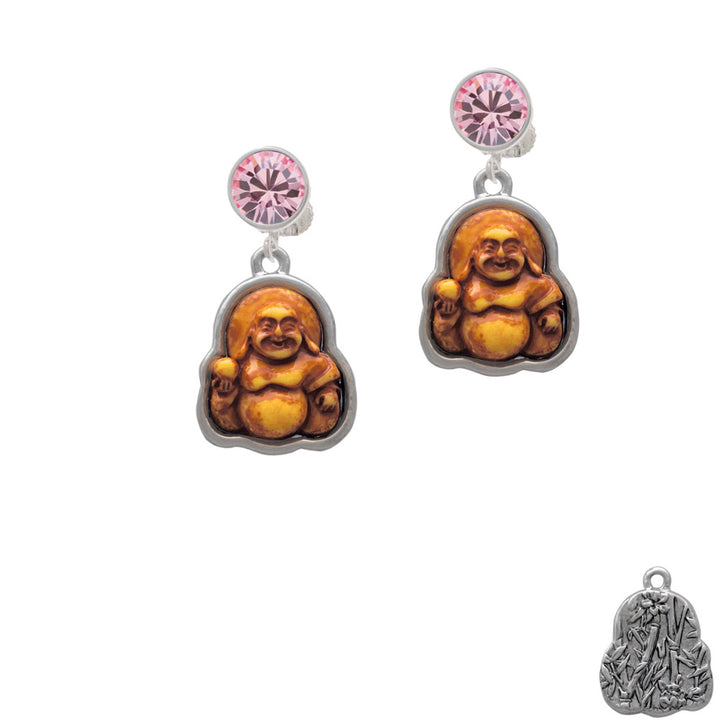 Resin Laughing Buddha in Frame Crystal Clip On Earrings Image 4