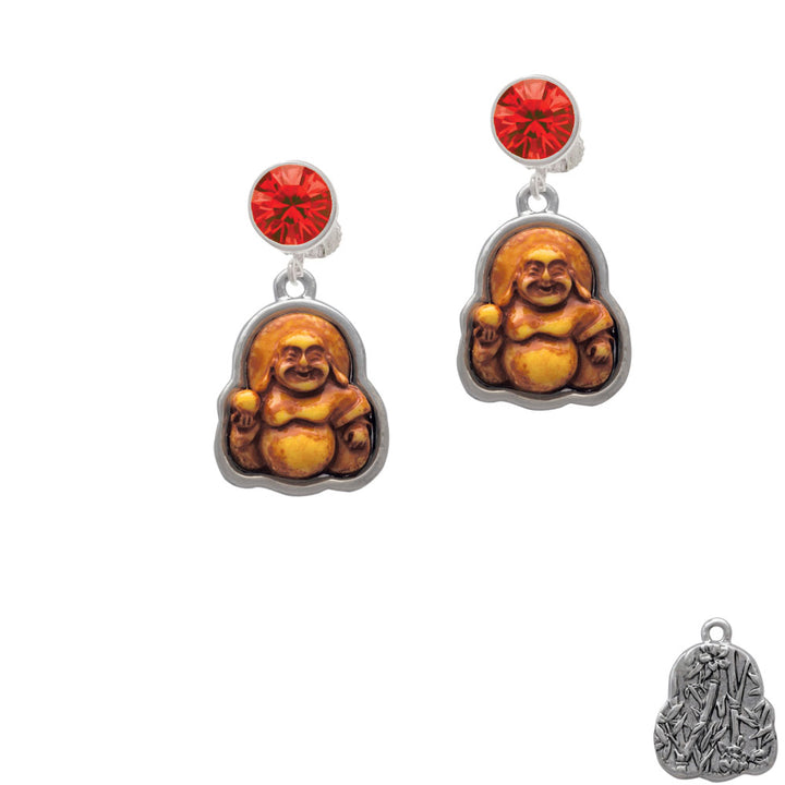 Resin Laughing Buddha in Frame Crystal Clip On Earrings Image 4