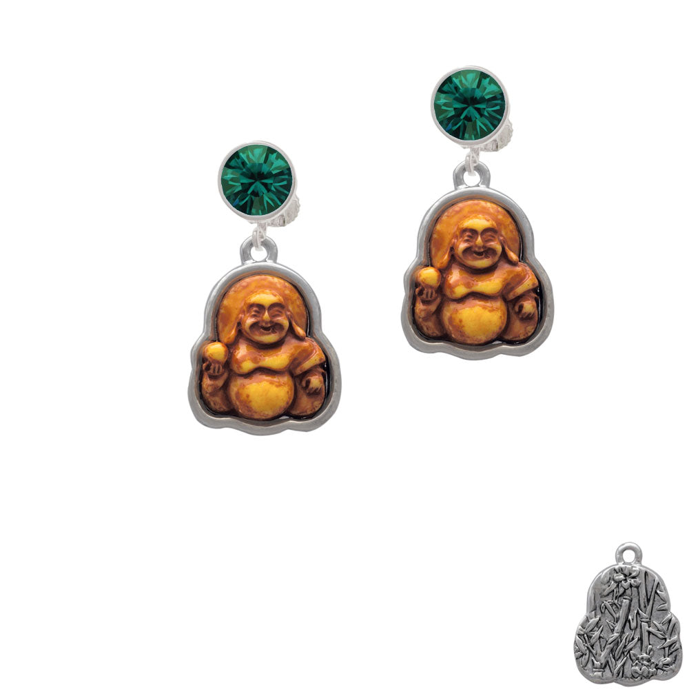 Resin Laughing Buddha in Frame Crystal Clip On Earrings Image 6