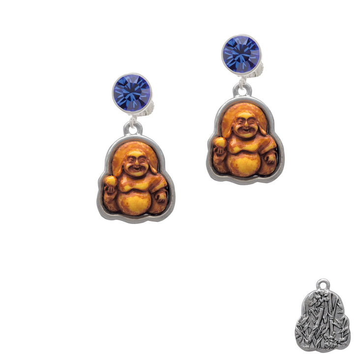 Resin Laughing Buddha in Frame Crystal Clip On Earrings Image 7