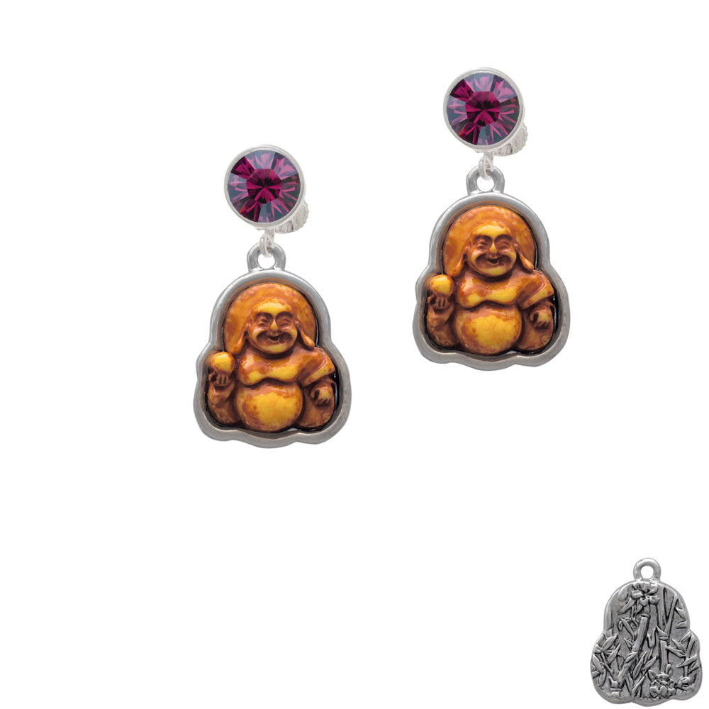 Resin Laughing Buddha in Frame Crystal Clip On Earrings Image 8