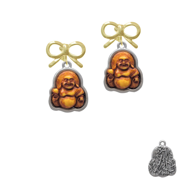 Resin Laughing Buddha in Frame Crystal Clip On Earrings Image 10