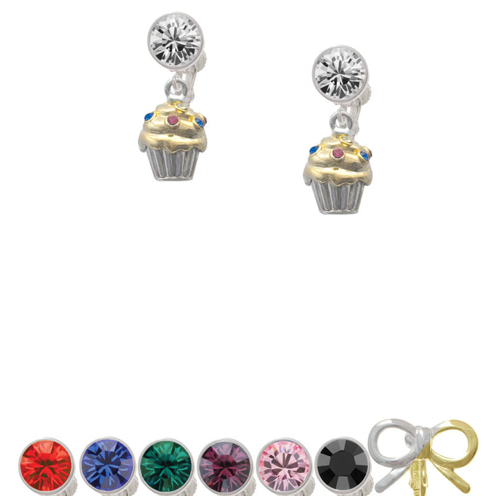 Two Tone Cupcake with Crystal Sprinkles Crystal Clip On Earrings Image 1