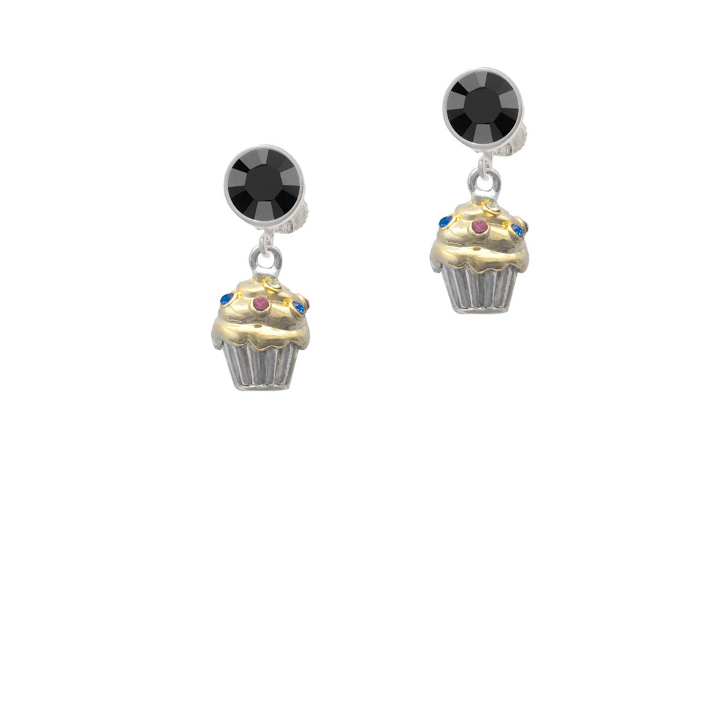 Two Tone Cupcake with Crystal Sprinkles Crystal Clip On Earrings Image 3