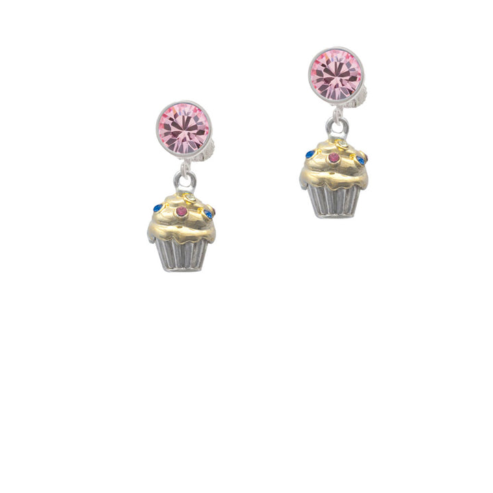 Two Tone Cupcake with Crystal Sprinkles Crystal Clip On Earrings Image 4