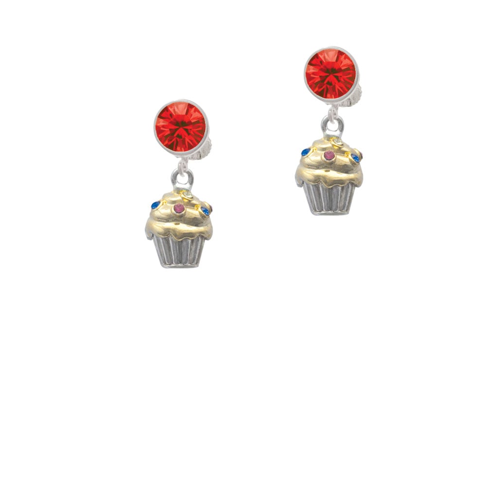 Two Tone Cupcake with Crystal Sprinkles Crystal Clip On Earrings Image 4