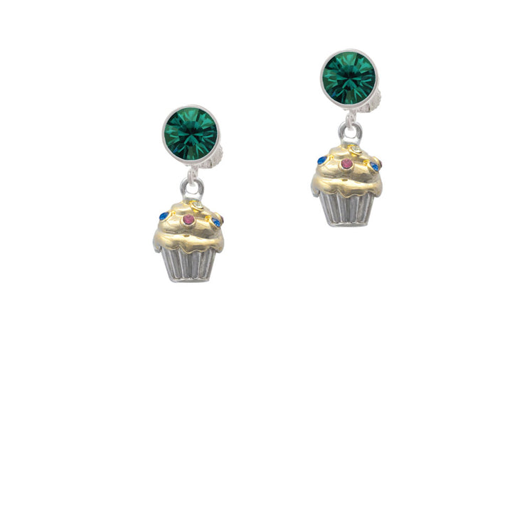 Two Tone Cupcake with Crystal Sprinkles Crystal Clip On Earrings Image 6