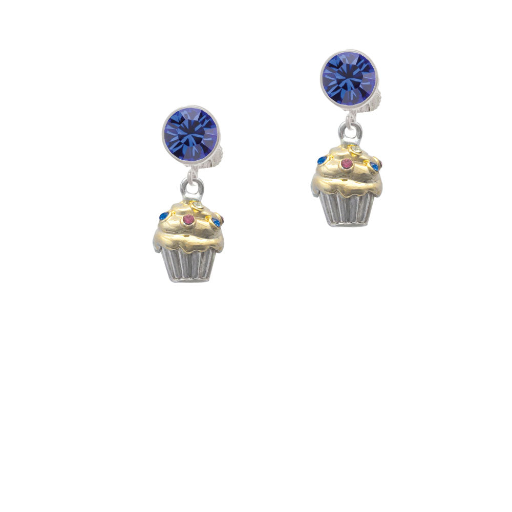 Two Tone Cupcake with Crystal Sprinkles Crystal Clip On Earrings Image 7