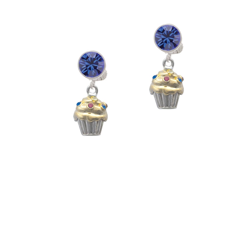 Two Tone Cupcake with Crystal Sprinkles Crystal Clip On Earrings Image 1