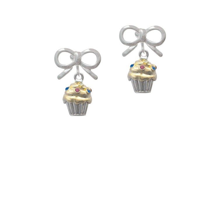 Two Tone Cupcake with Crystal Sprinkles Crystal Clip On Earrings Image 9