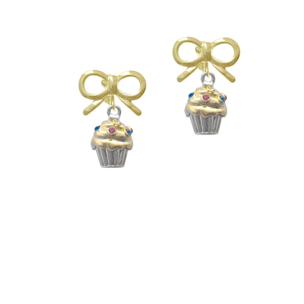 Two Tone Cupcake with Crystal Sprinkles Crystal Clip On Earrings Image 10