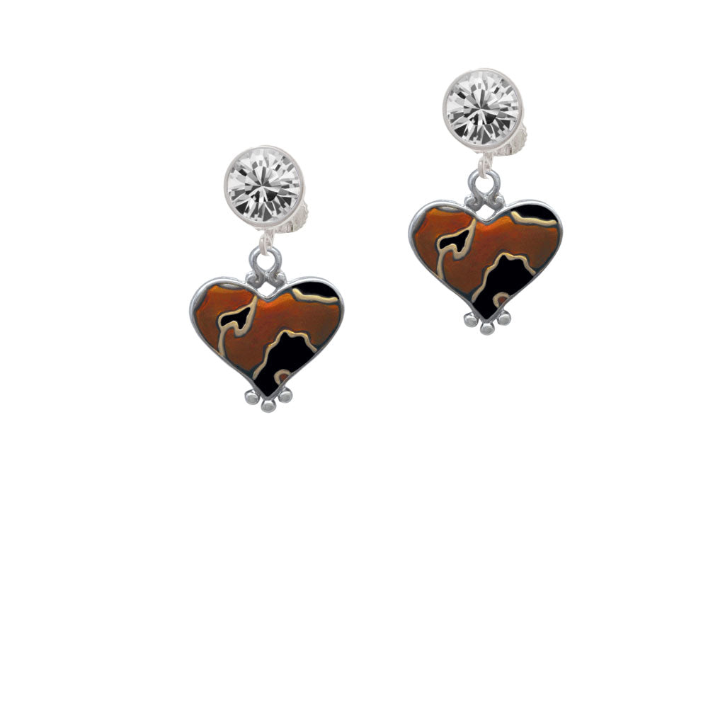 Two Tone Enamel Cheetah Print Heart Crystal Clip On Earrings Image 2