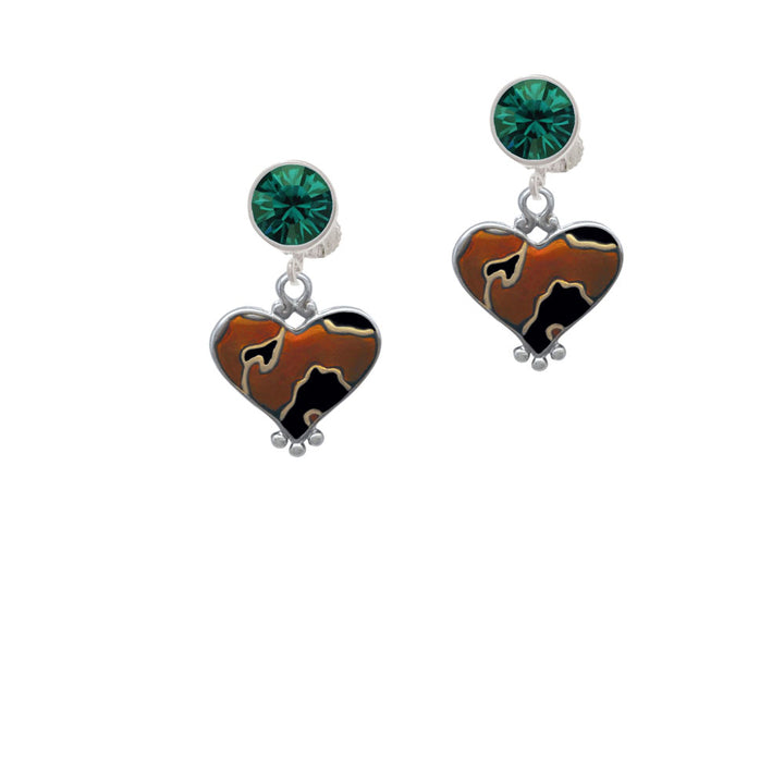 Two Tone Enamel Cheetah Print Heart Crystal Clip On Earrings Image 6