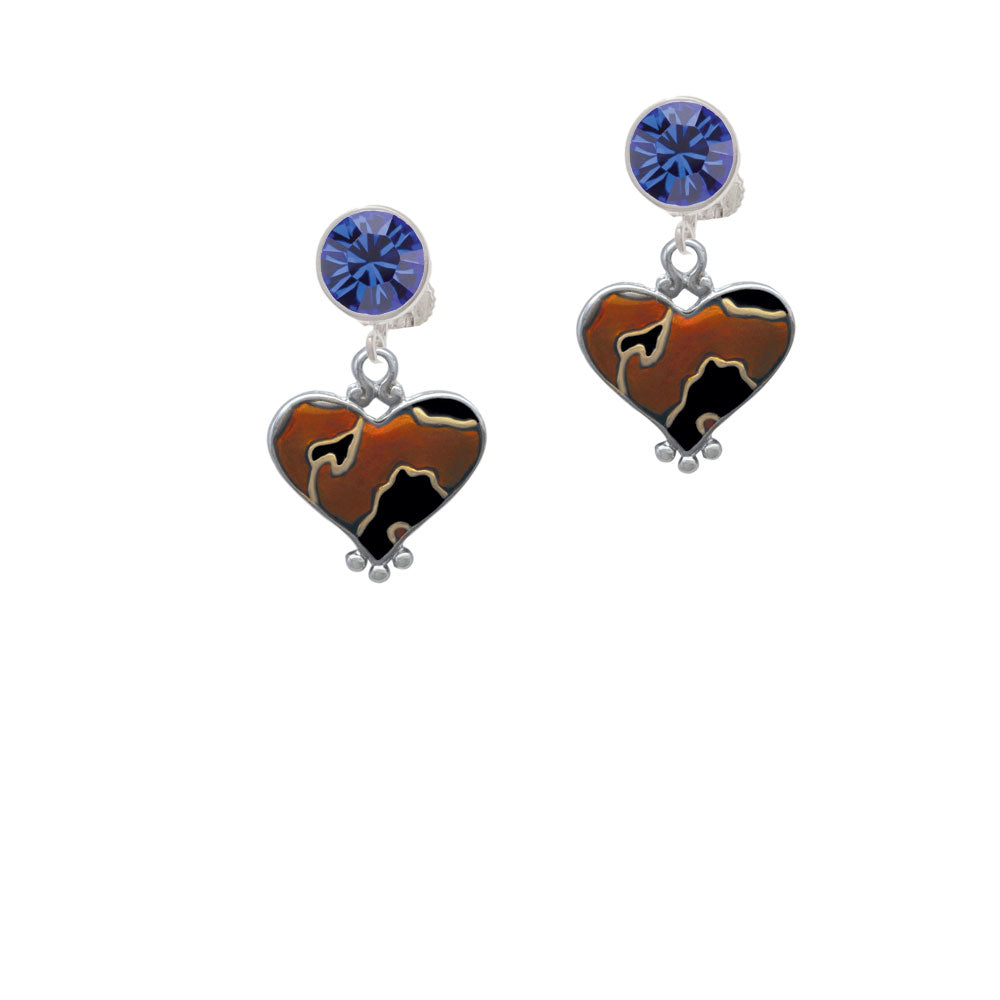 Two Tone Enamel Cheetah Print Heart Crystal Clip On Earrings Image 7