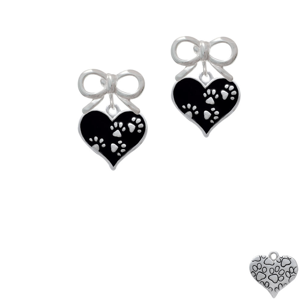 Black Enamel Heart with Paw Prints Crystal Clip On Earrings Image 9