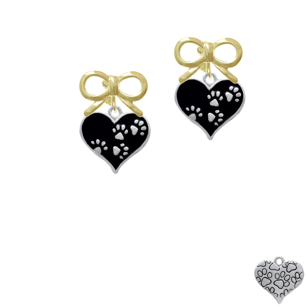 Black Enamel Heart with Paw Prints Crystal Clip On Earrings Image 10