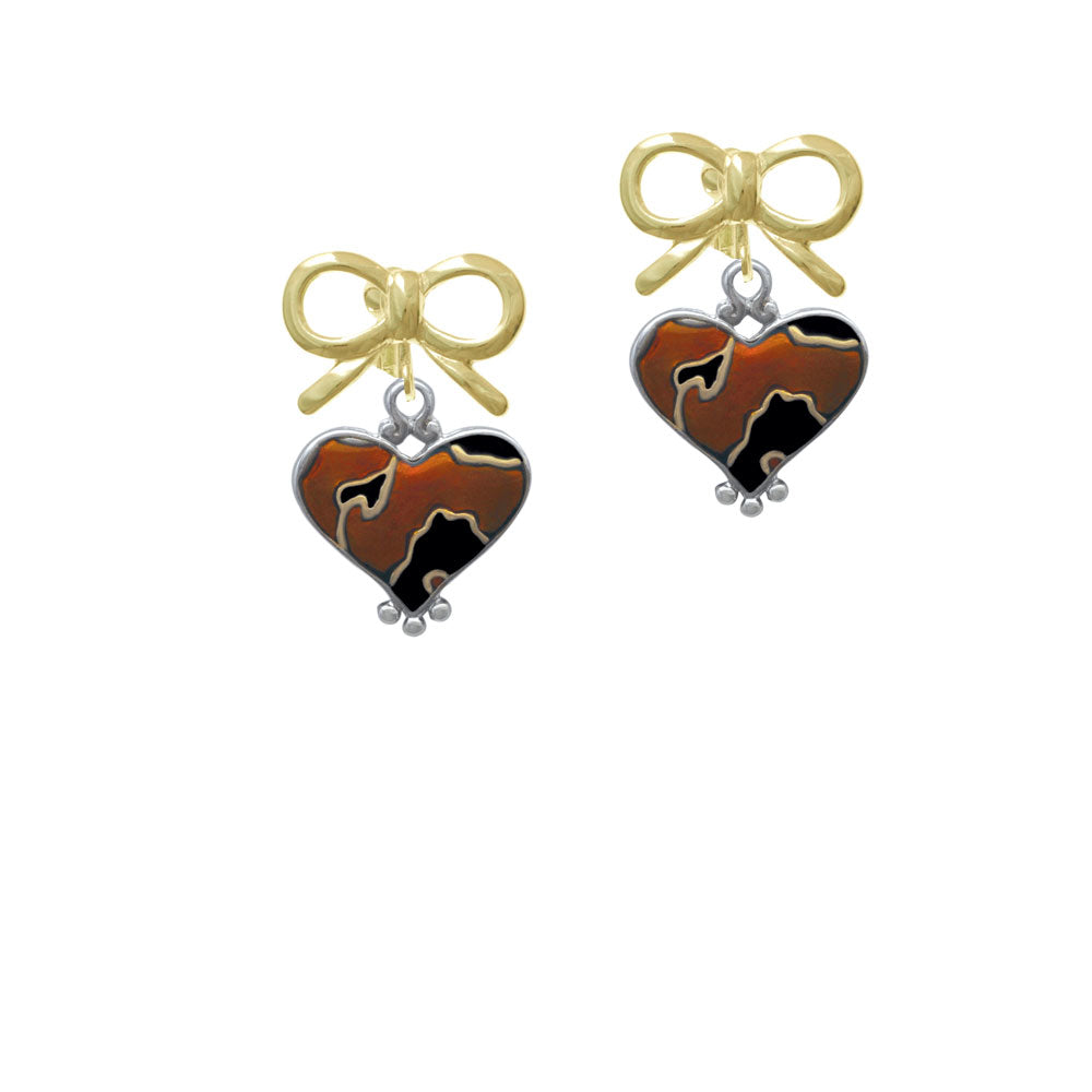 Two Tone Enamel Cheetah Print Heart Crystal Clip On Earrings Image 10