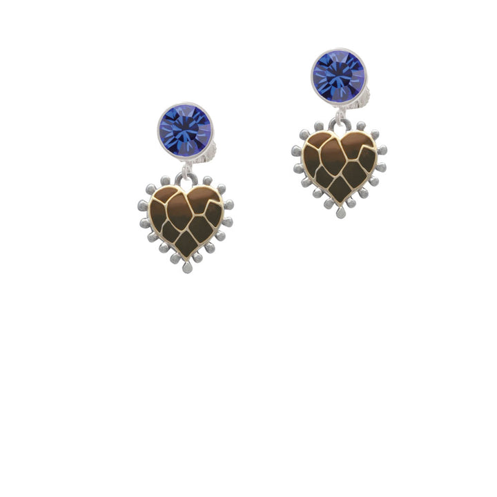 Two Tone Enamel Giraffe Print Heart Crystal Clip On Earrings Image 7