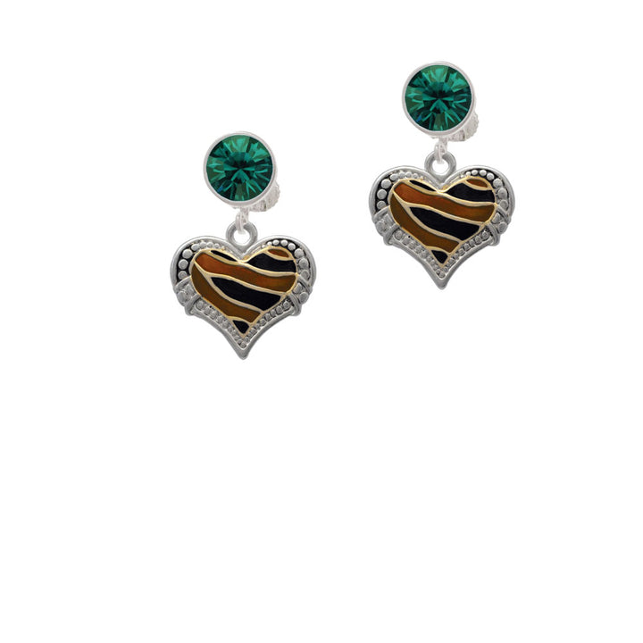 Two Tone Enamel Tiger Print Heart Crystal Clip On Earrings Image 6