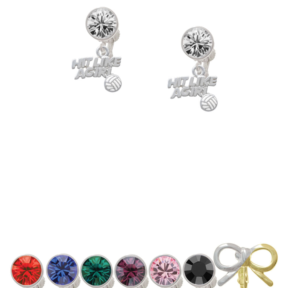 Hit Like a Girl with Enamel Volleyball Crystal Clip On Earrings Image 1