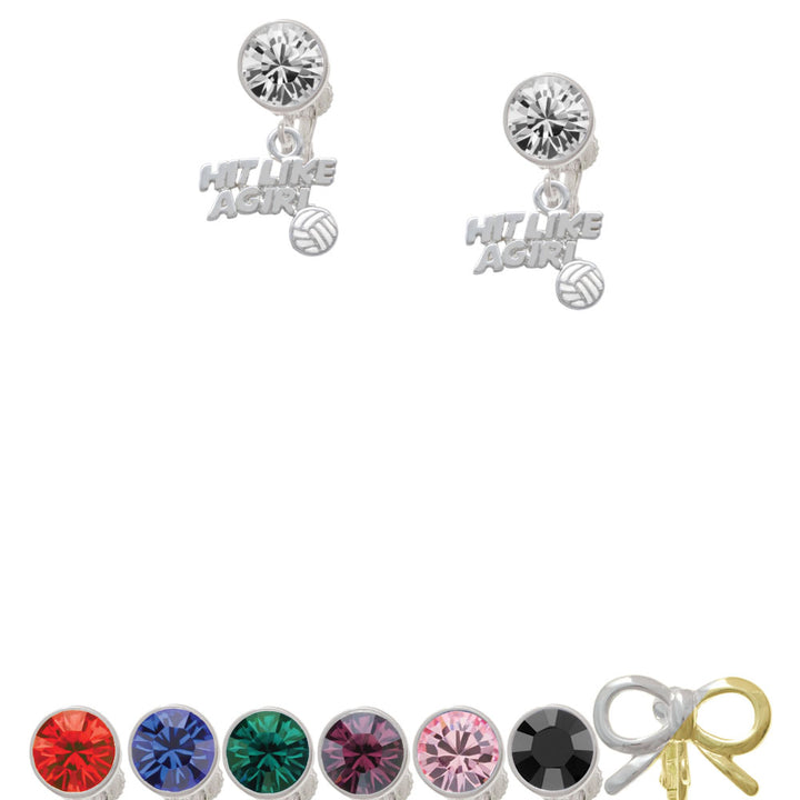 Hit Like a Girl with Enamel Volleyball Crystal Clip On Earrings Image 1