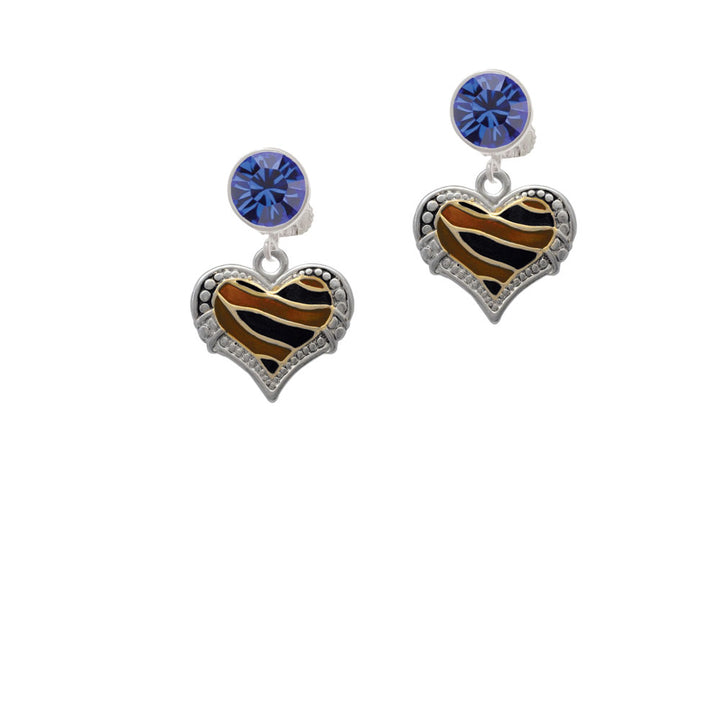 Two Tone Enamel Tiger Print Heart Crystal Clip On Earrings Image 7