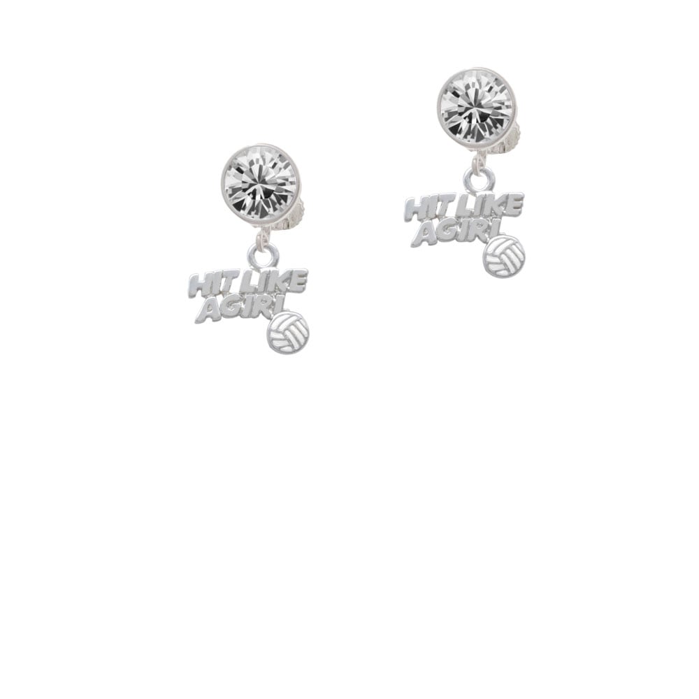 Hit Like a Girl with Enamel Volleyball Crystal Clip On Earrings Image 1