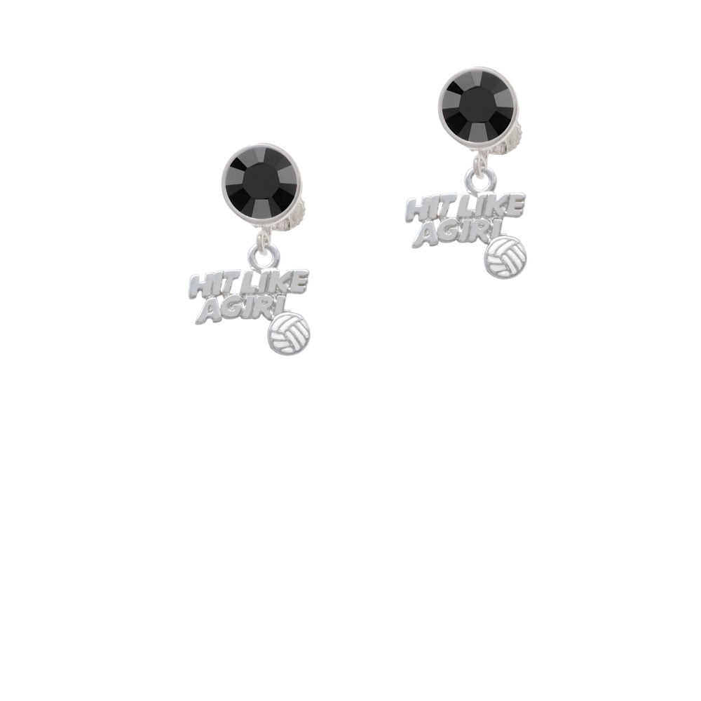 Hit Like a Girl with Enamel Volleyball Crystal Clip On Earrings Image 3