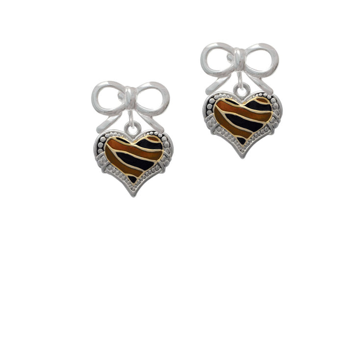 Two Tone Enamel Tiger Print Heart Crystal Clip On Earrings Image 9