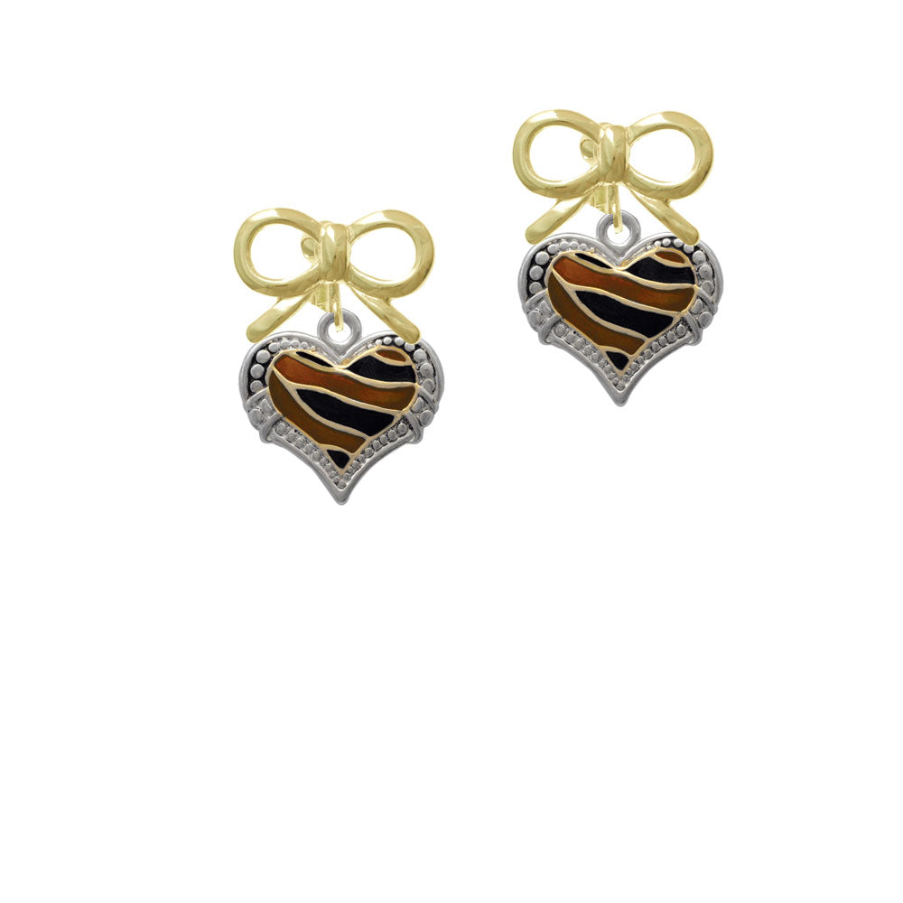 Two Tone Enamel Tiger Print Heart Crystal Clip On Earrings Image 10