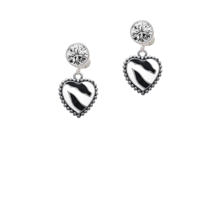 Enamel Zebra Print Heart Crystal Clip On Earrings Image 2