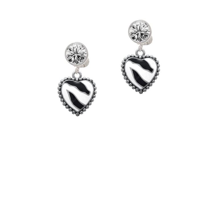 Enamel Zebra Print Heart Crystal Clip On Earrings Image 1