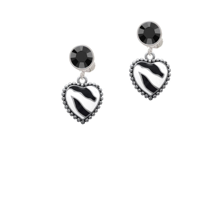 Enamel Zebra Print Heart Crystal Clip On Earrings Image 3