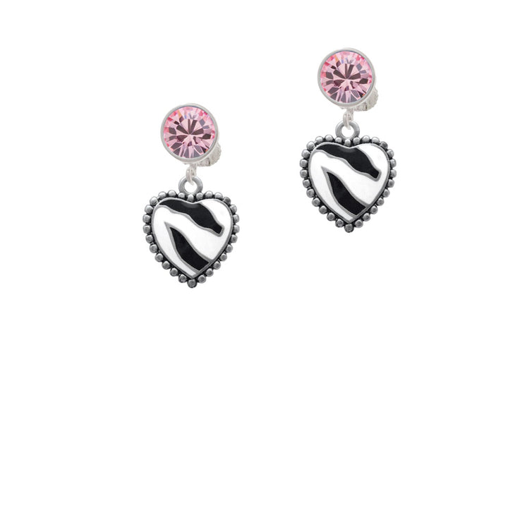 Enamel Zebra Print Heart Crystal Clip On Earrings Image 4