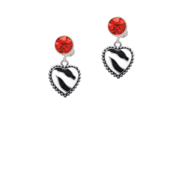 Enamel Zebra Print Heart Crystal Clip On Earrings Image 4