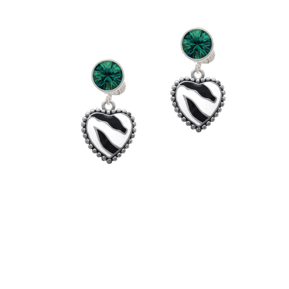 Enamel Zebra Print Heart Crystal Clip On Earrings Image 6