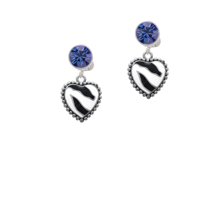 Enamel Zebra Print Heart Crystal Clip On Earrings Image 7