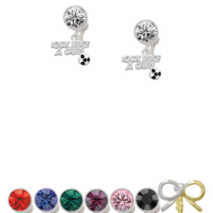 Kick Like a Girl with Enamel Soccer Ball Crystal Clip On Earrings Image 1