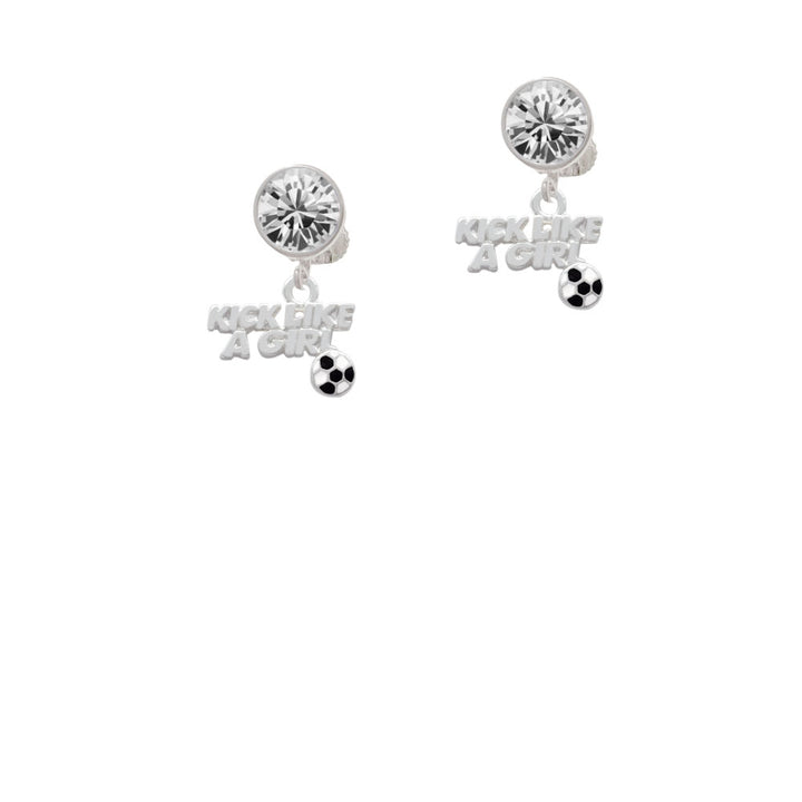 Kick Like a Girl with Enamel Soccer Ball Crystal Clip On Earrings Image 2