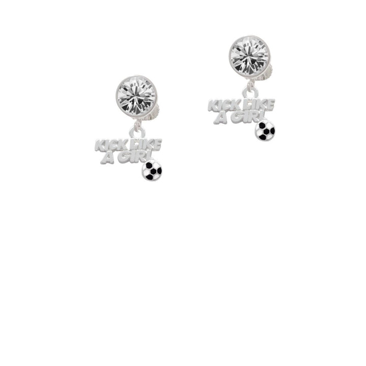 Kick Like a Girl with Enamel Soccer Ball Crystal Clip On Earrings Image 1