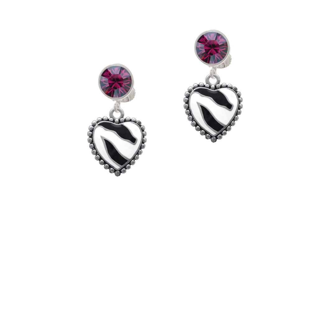 Enamel Zebra Print Heart Crystal Clip On Earrings Image 8