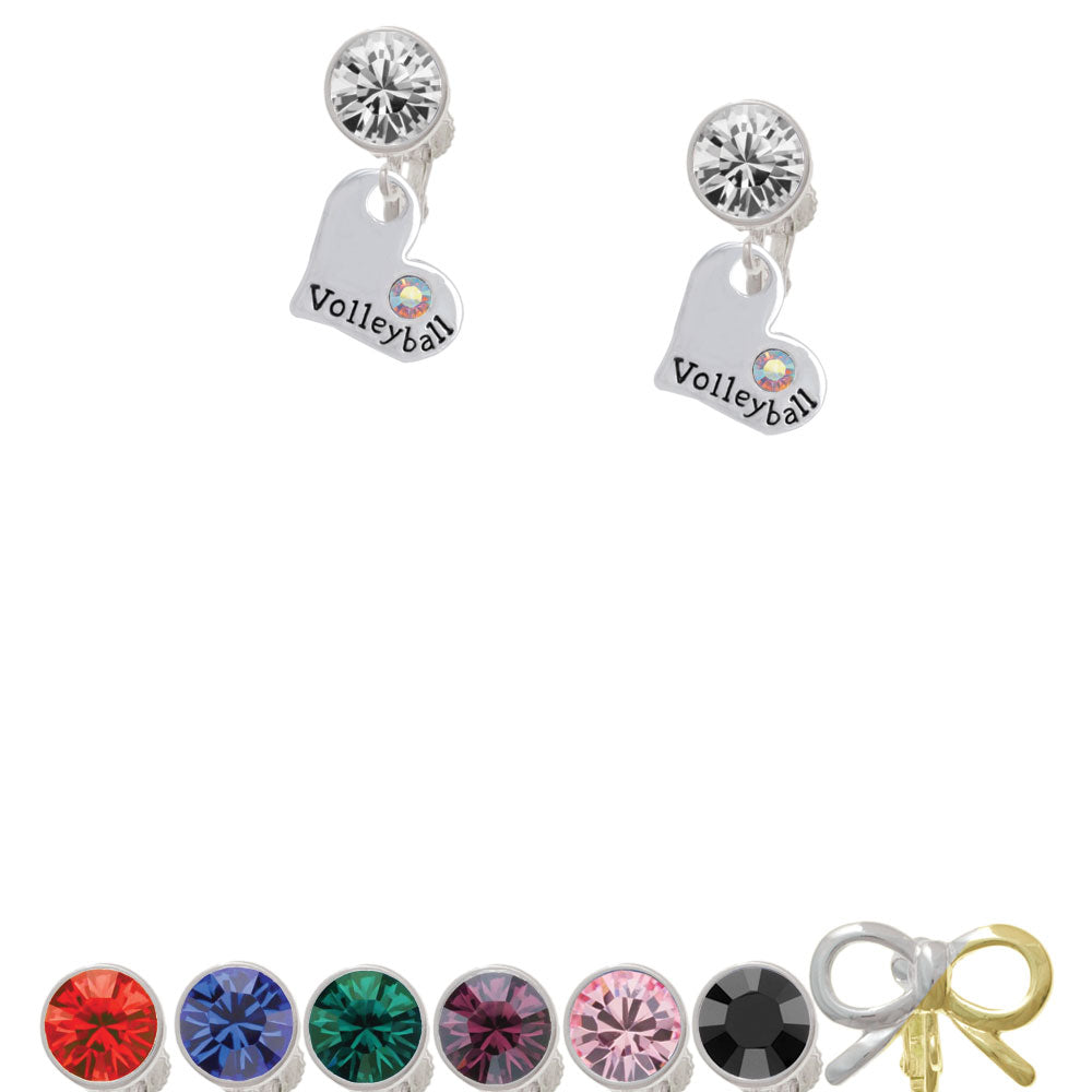 Heart with Volleyball and AB Crystal Crystal Clip On Earrings Image 1