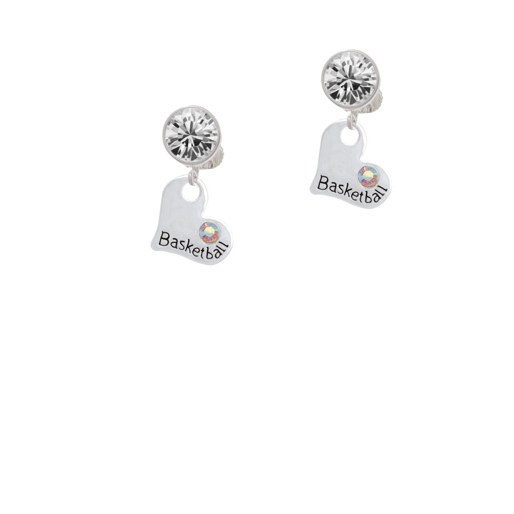 Heart with Basketball and AB Crystal Crystal Clip On Earrings Image 2